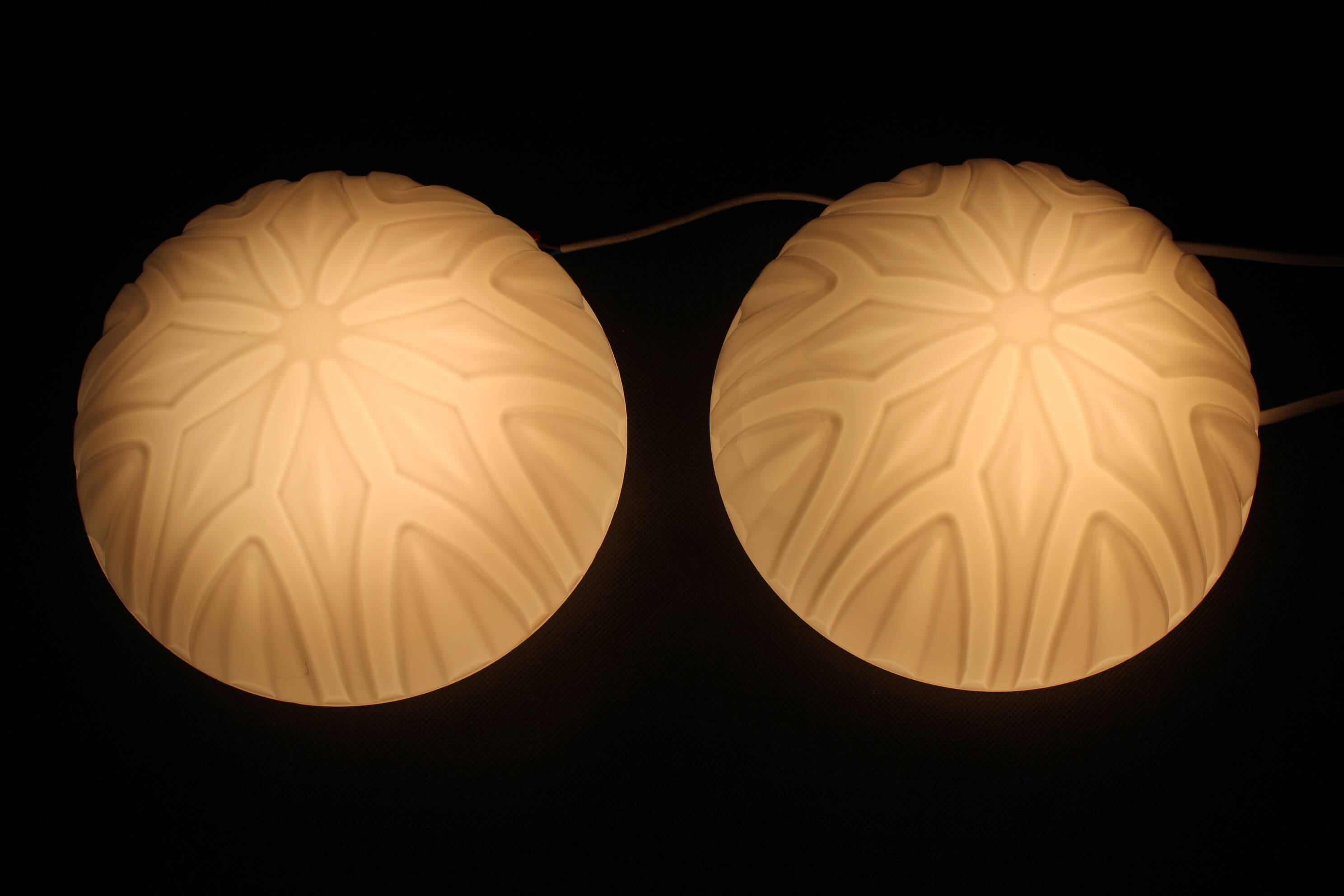 1970s Pair of Ceilink or Wall Lights in Milky Glass, Czechoslovakia