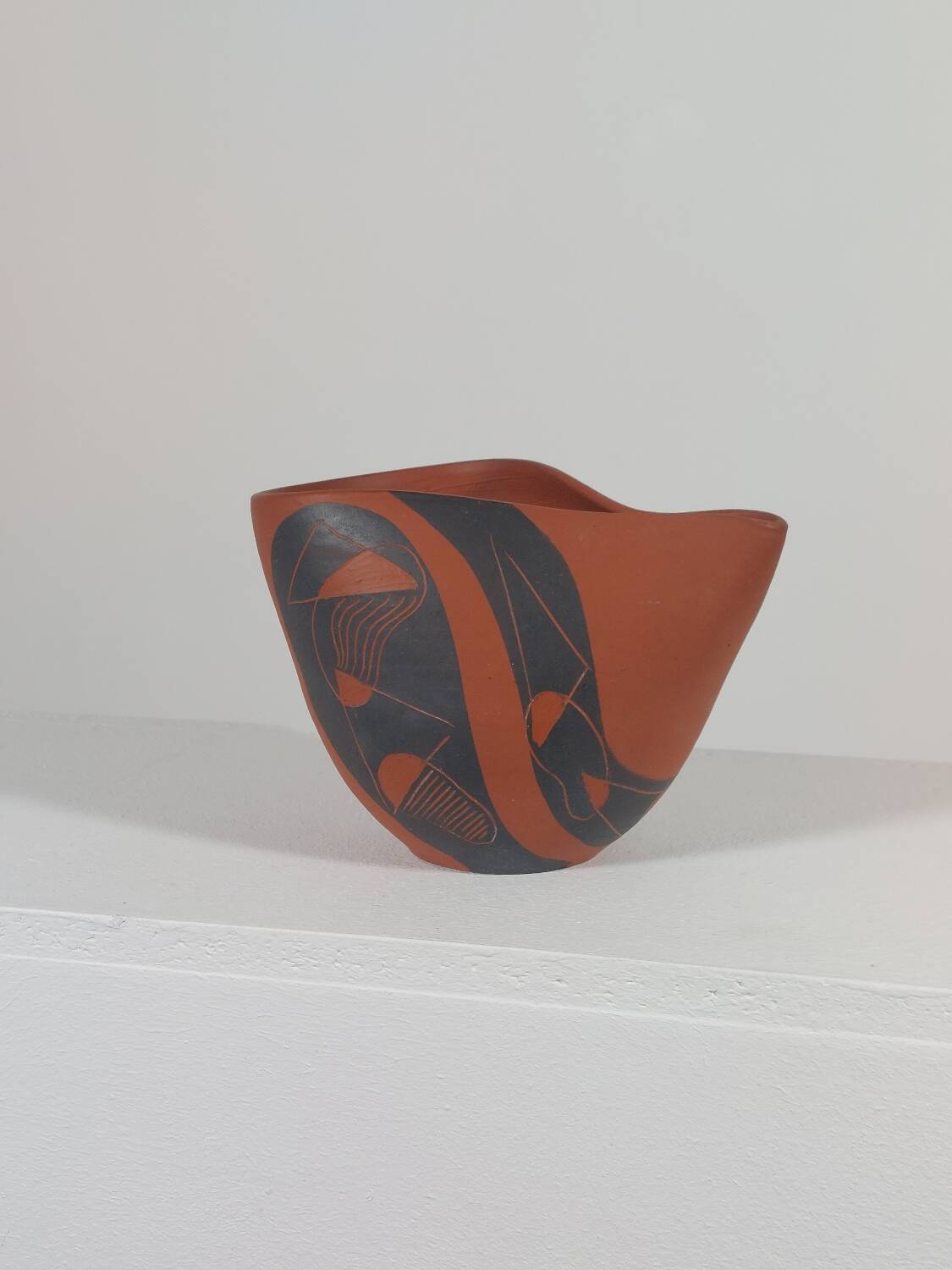 Vintage sgraffito decor ceramic vase Rudi Stahl Germany 1950s