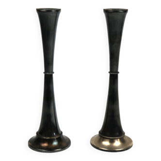Bougeoirs en métal argenté vintage