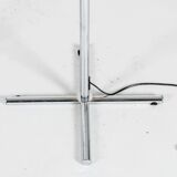 Pair floor lamp chromed cross base cream fabric lampshade