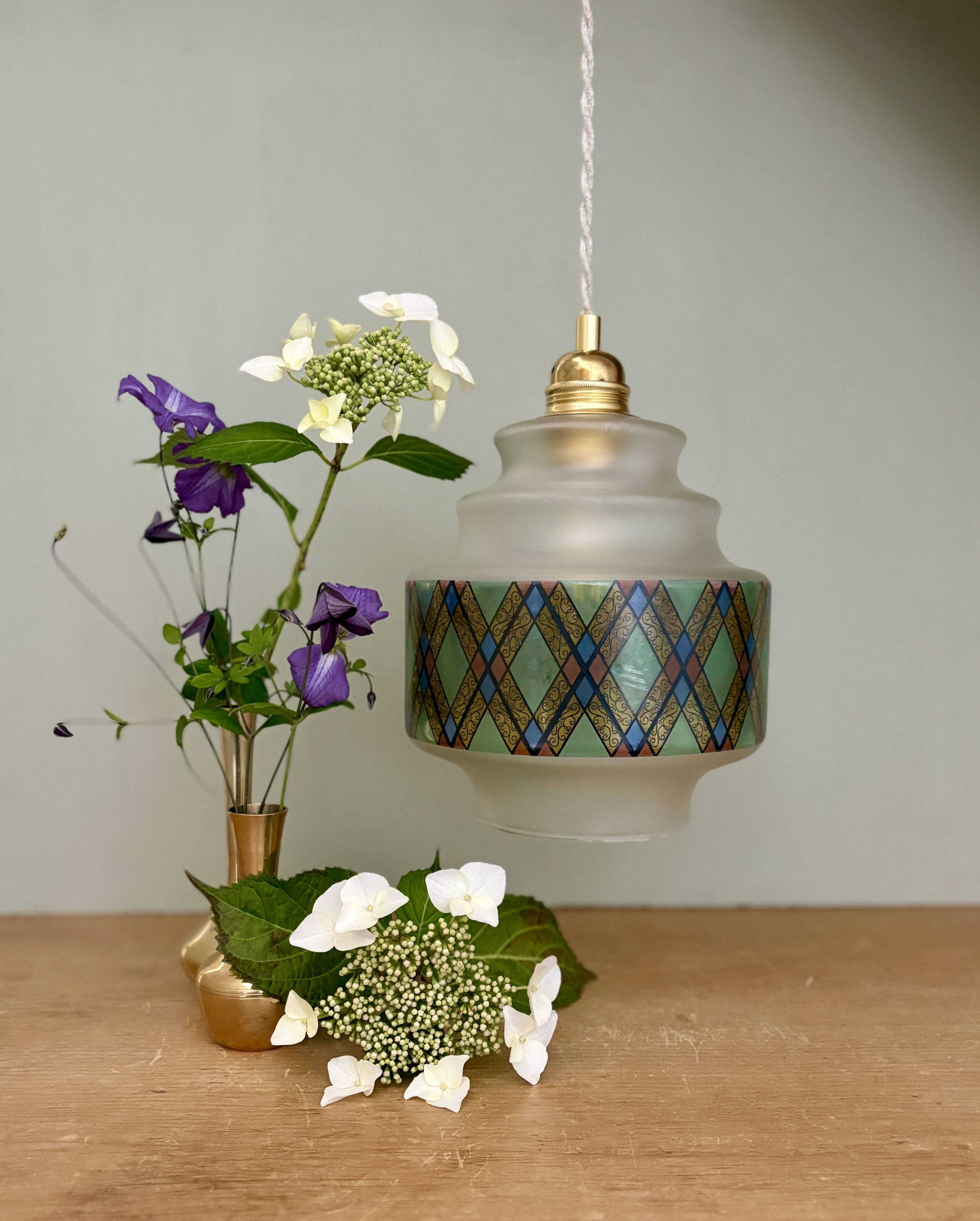 Vintage stained glass globe pendant light