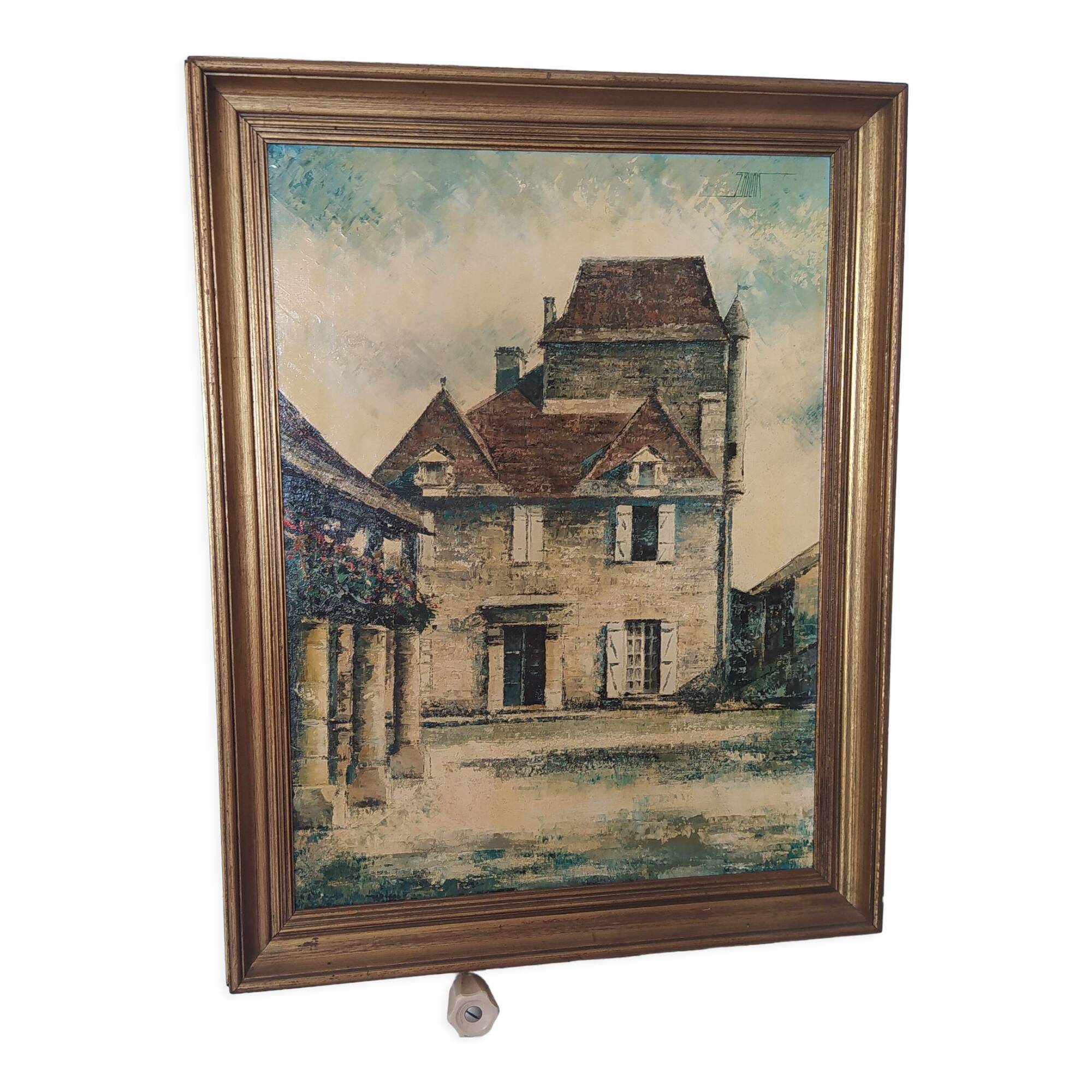 Oil on canvas stephane bulan village of domme dordogne 1979