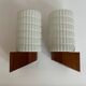 Paire d'appliques murales Philips vintage en teck et opaline