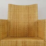 Bridge-style armchair in wood and woven rattan