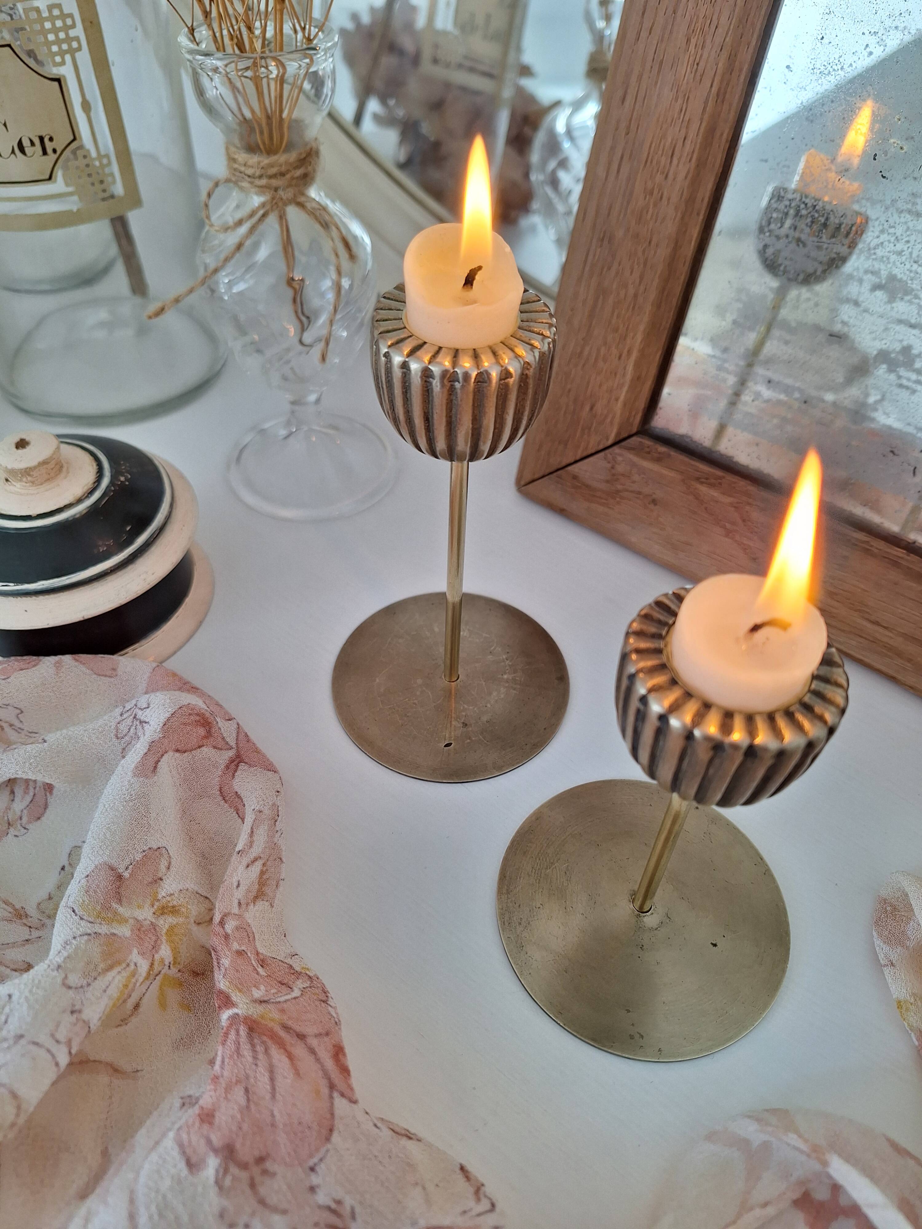 Vintage gold tulip candle holder