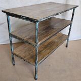 Textile workshop console in teak and wrought iron