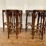 Série de 6 anciens tabourets de bar bistrot en bois courbé vintage