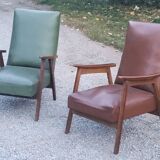 Pair of vintage Scandinavian style armchairs with moleskine compass legs from the 1950s