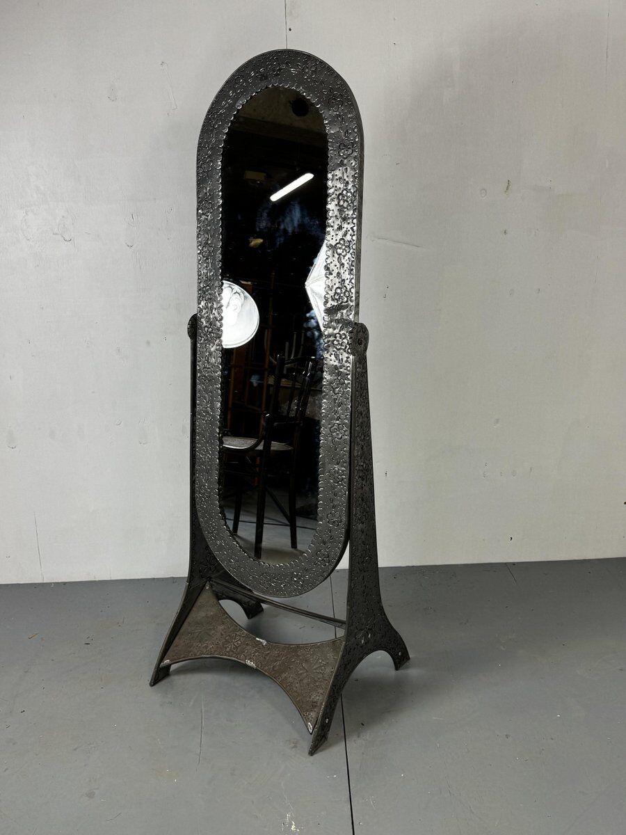 Miroir sur pied en métal vintage, années 1980