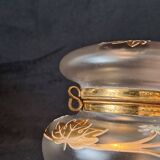 Bonbonnière art nouveau en verre satiné avec décor floral peint a l’émaille