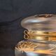 Art nouveau satin glass candy dish with enamel painted floral decor