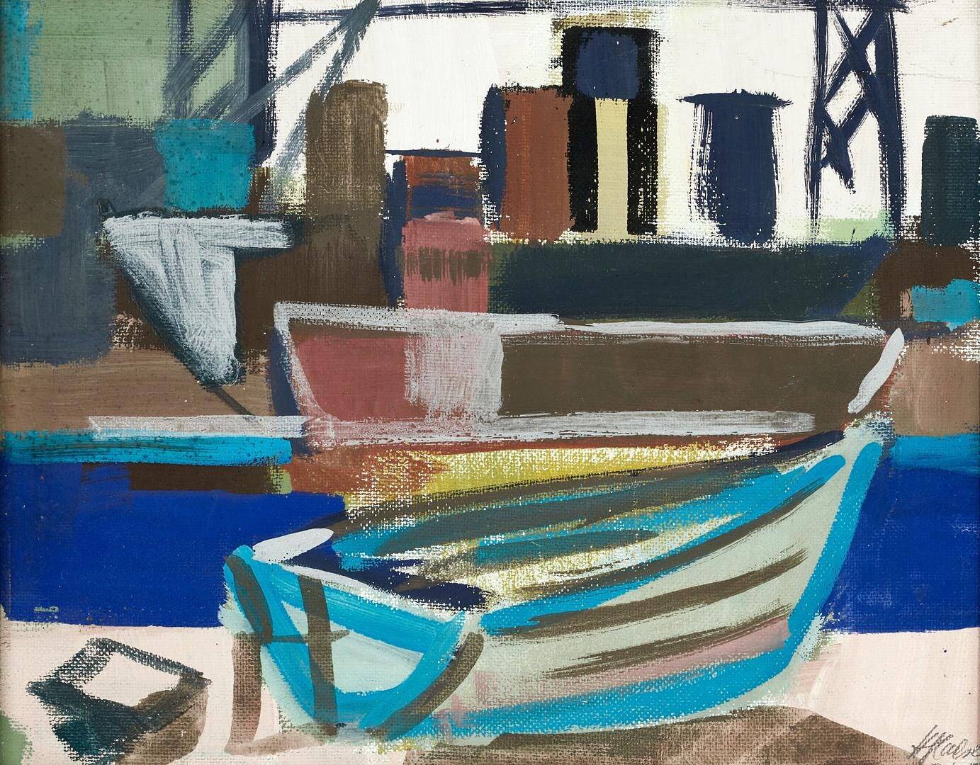 Swedish Oil on Panel – “Harbour Motif with Boats” by Hannes Glaeser