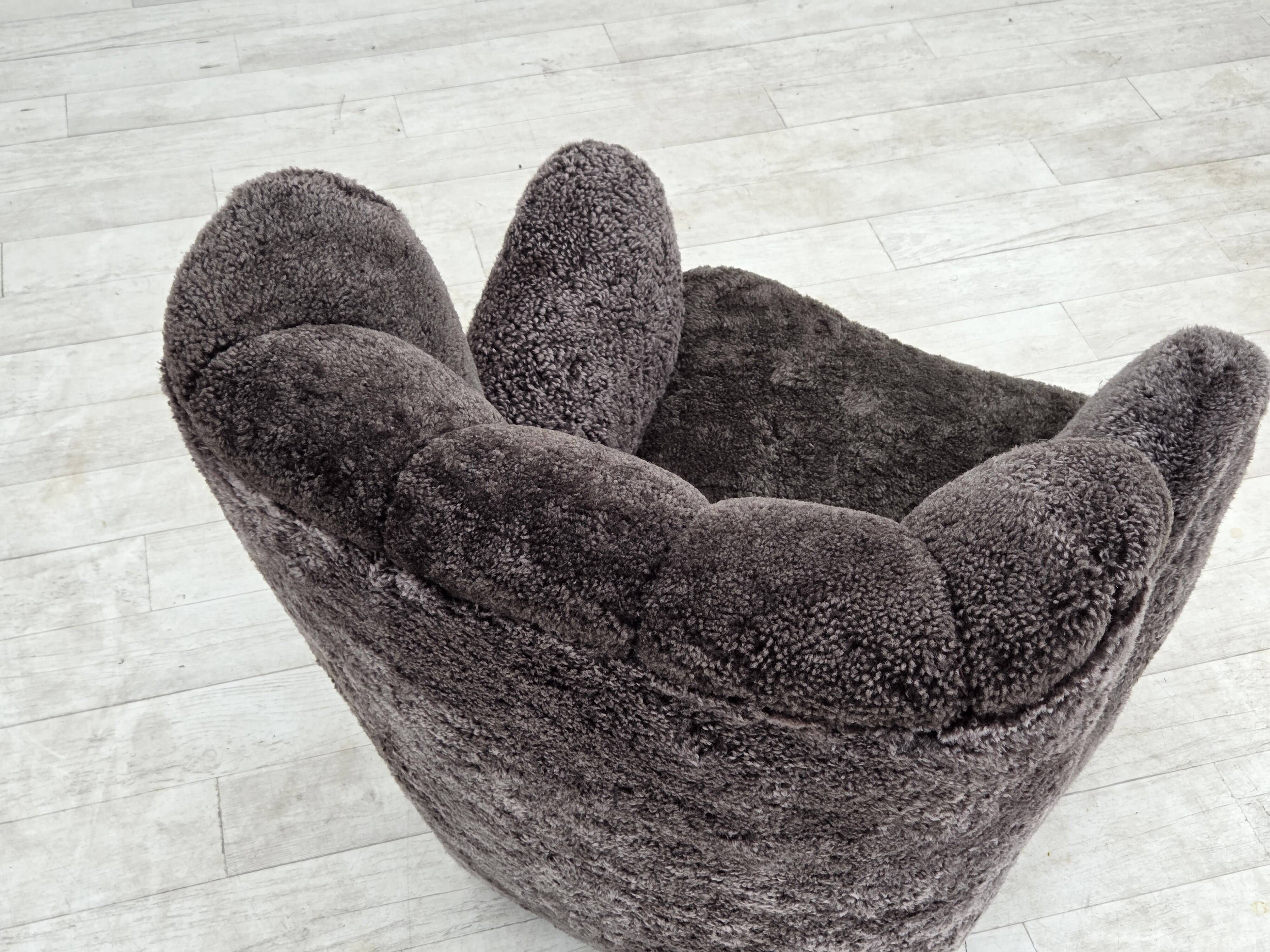 1960s, Danish design, reupholstered armchair, genuine sheepskin.
