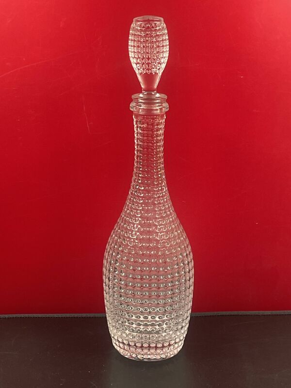 Rare carafe en cristal perlé signée Champagne Feuillatte 38 cm