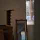 Danish wall mirror in solid oak from the mid-20th century, Scandinavian modern design.