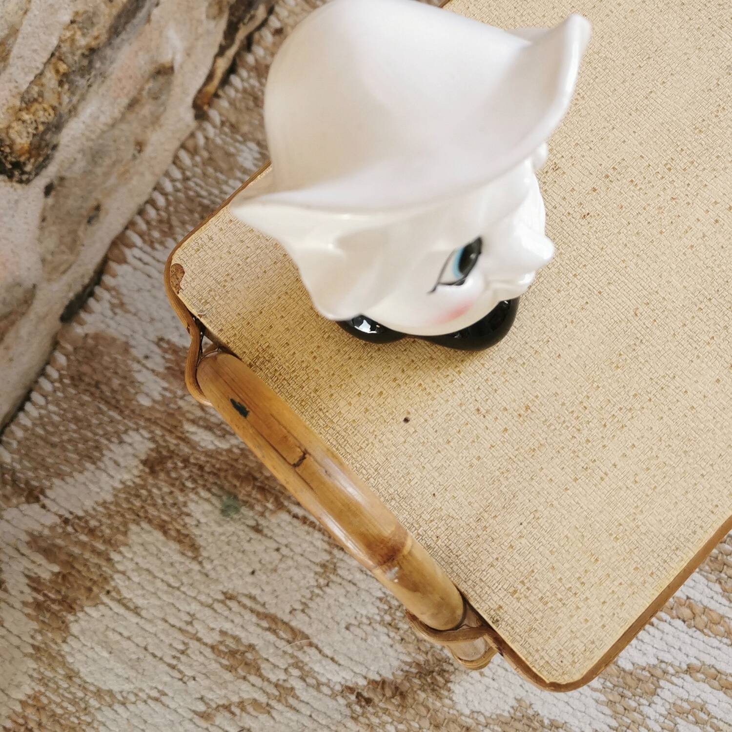 Rattan magazine rack, vintage side table