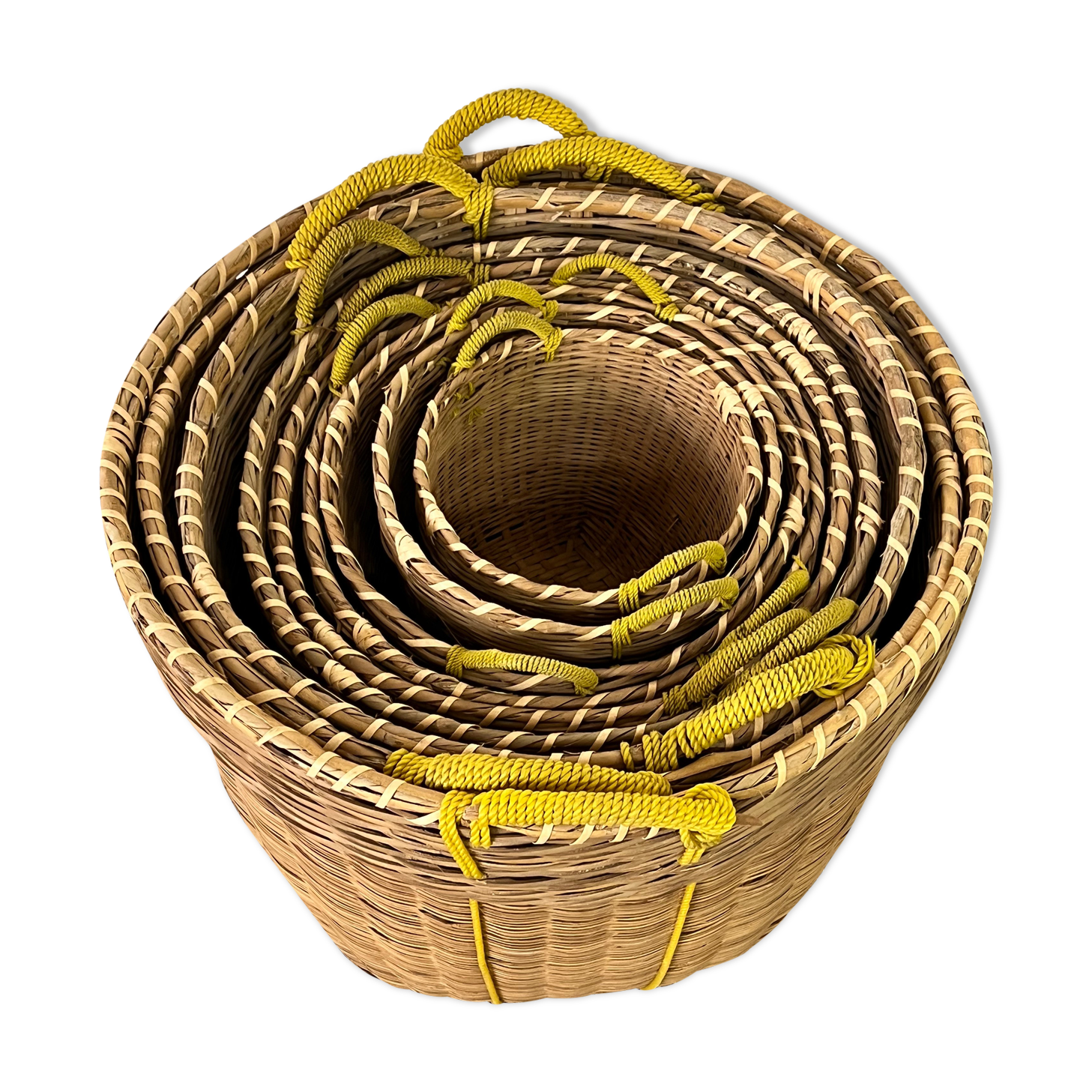 Set of 9 wicker trundle baskets
