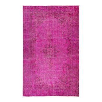 206x320 cm hand knotted vintage turkish rug in pink, modern living room carpet. tek0475