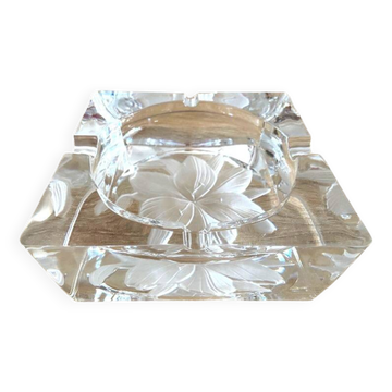 Large Solid Crystal Ashtray France JG Durand Modern Design Art Deco Loft