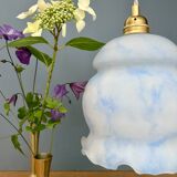Vintage globe pendant light in white and blue opaline