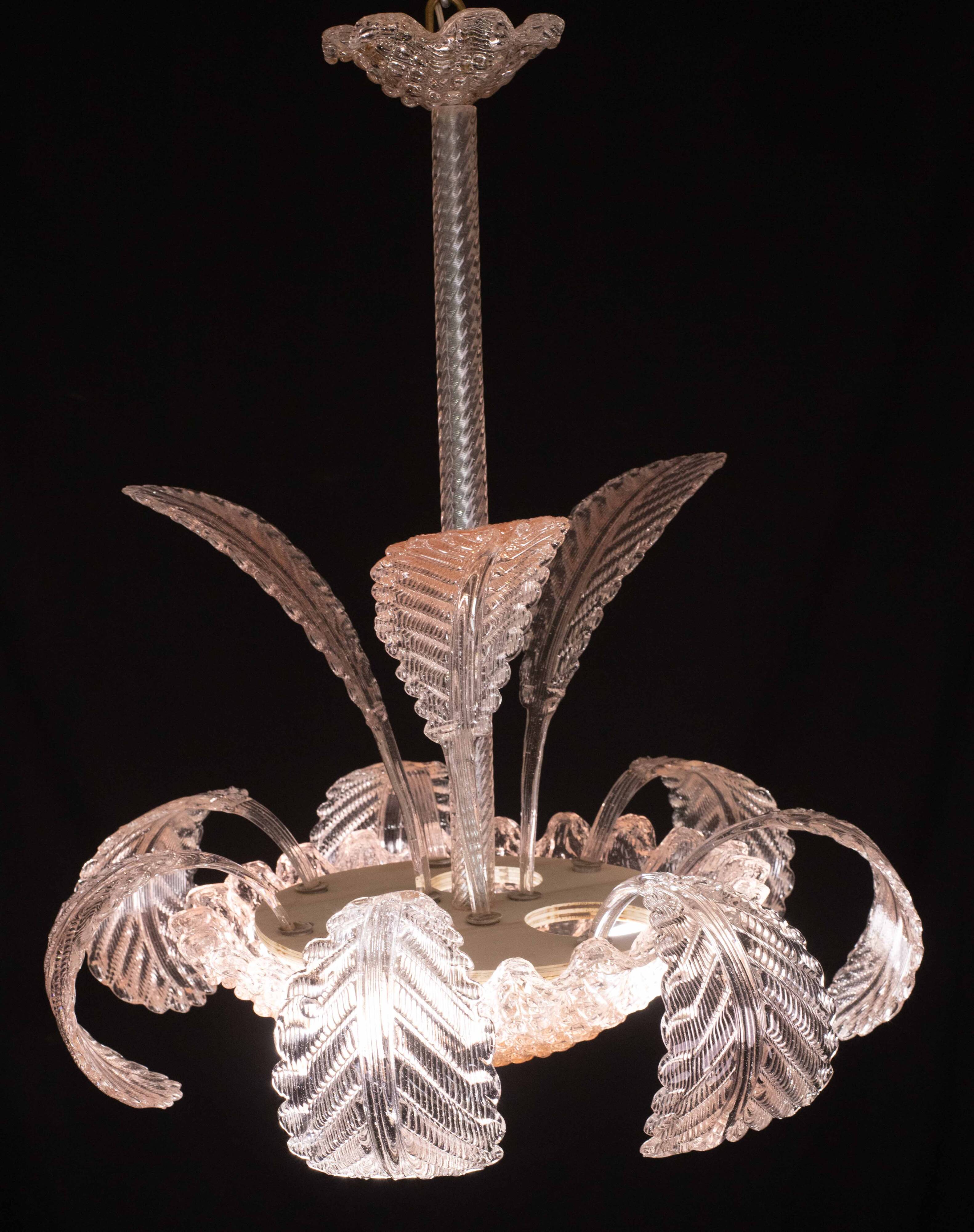 Pink Art Decò Barovier e Toso Chandelier, Murano Glass, 1950s