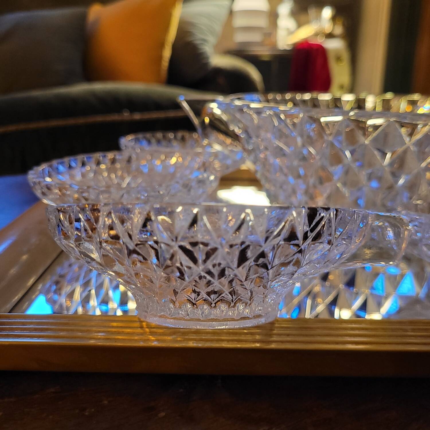 Cut Glass Dessert/Punch Bowls - Diamond Style