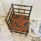 Chaise d'angle vintage Art Déco en bois bobbin et tissus, circa 1930