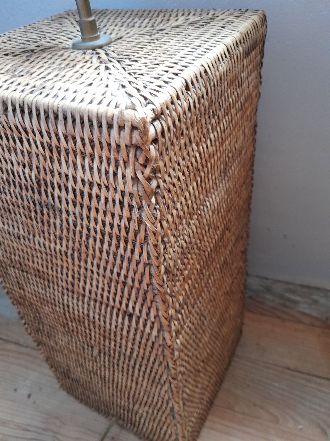 Braided rattan lamp foot, square, vintage 1970