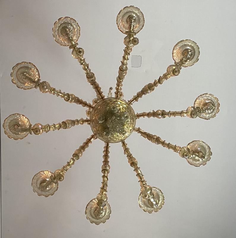 Rezzonico Venetian Lustre In Murano Glass Mordoré With Green Reflections, 10 Bras Of Light