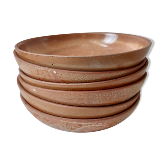 Lot de 6 assiettes creuses en grès vernissé vintage années 70