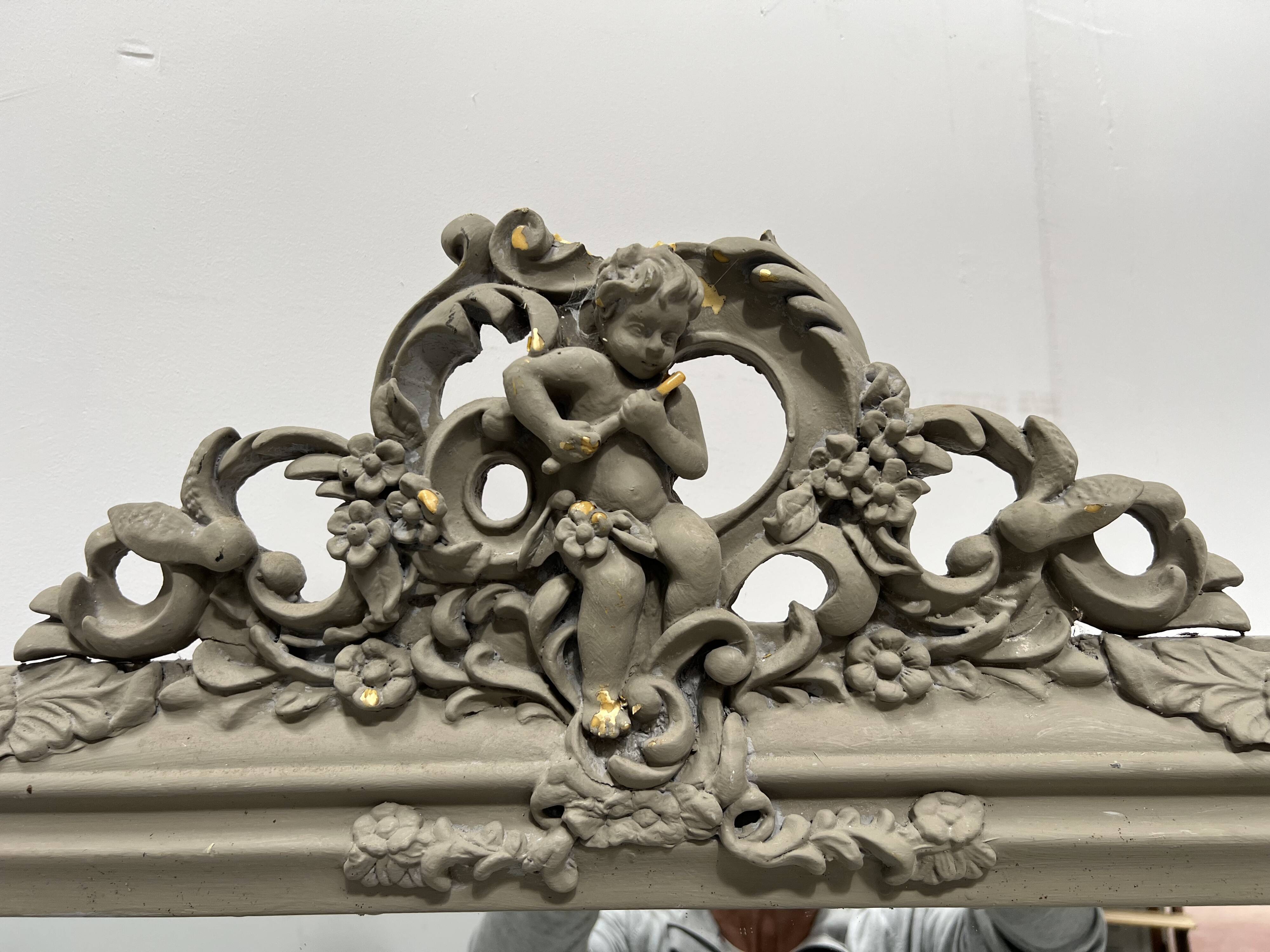 Louis XV style mirror in wood and patinated stucco, 20th century