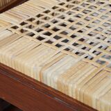 et of 6 wooden Art Deco design dining chairs with a wicker seat and backrest