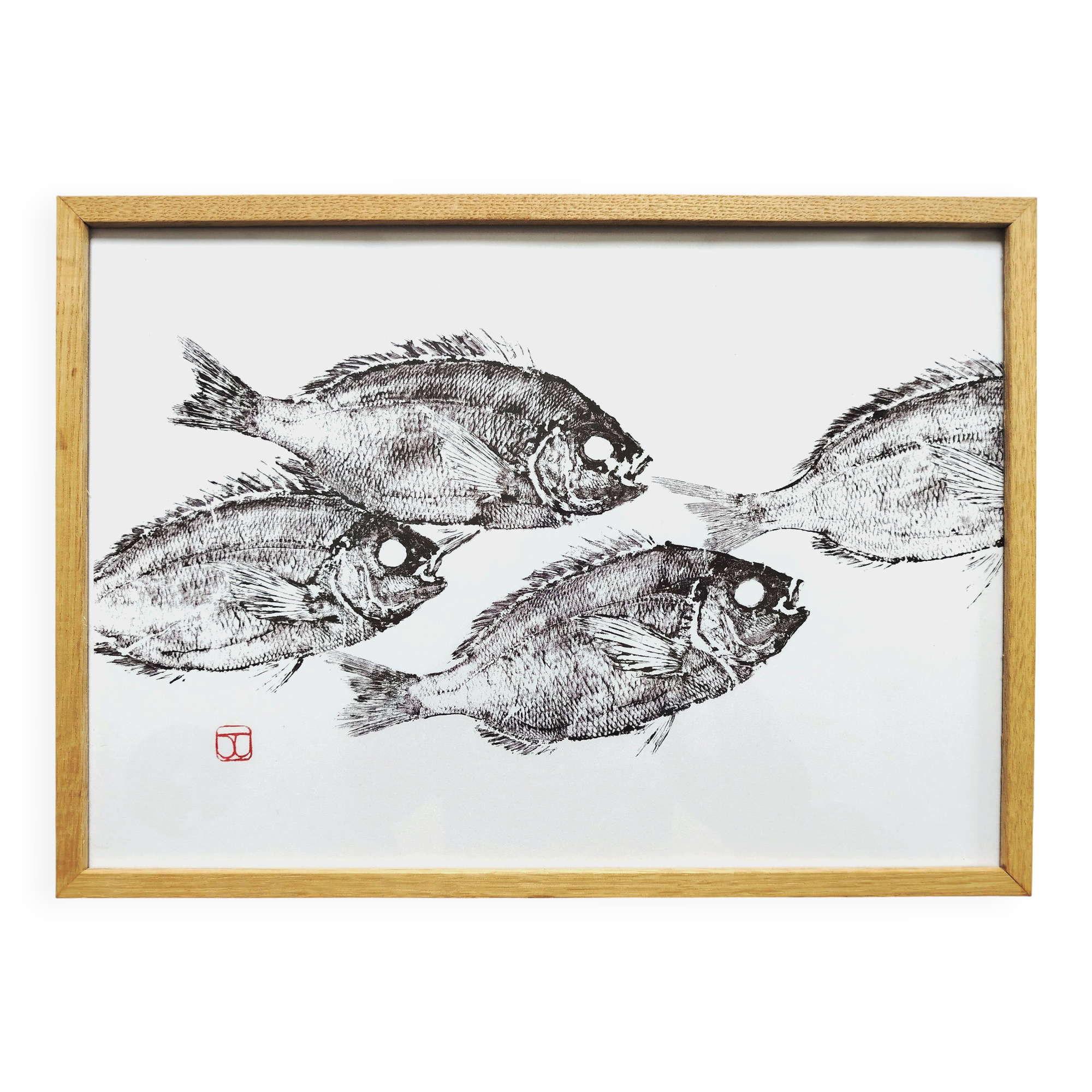Framed art print, "Print of a school of sea bream" (gyotaku)