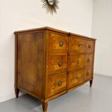 Antique marquetry chest of drawers from the transition period at the end of the 18th century, with 3 wooden drawers.