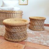 Two wicker and rattan bean ottomans