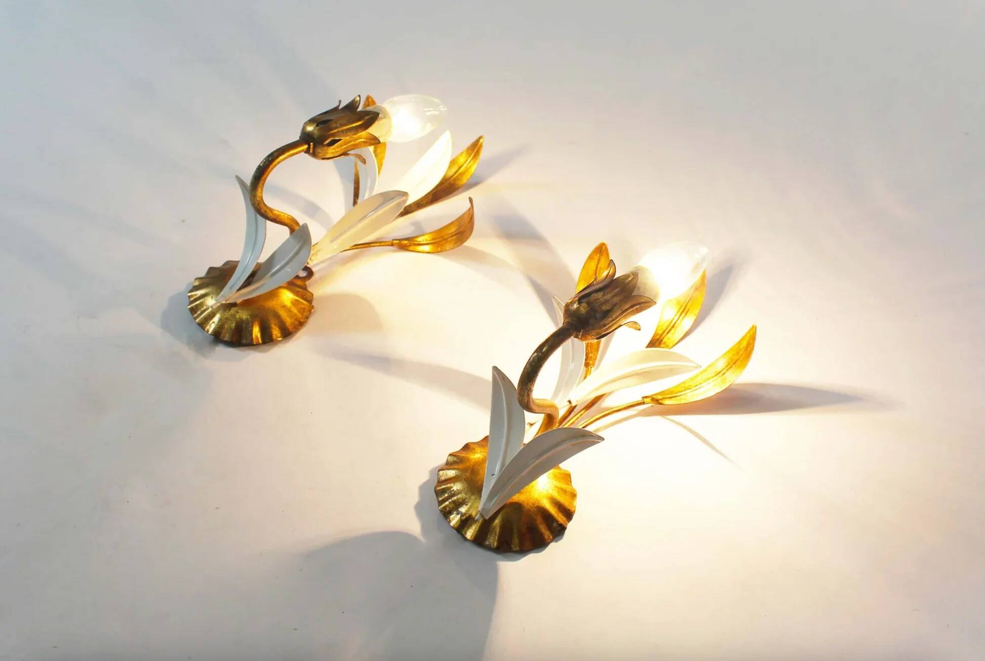 Pair of vintage gilt sheaf of wheat wall lights by Hans Kögl