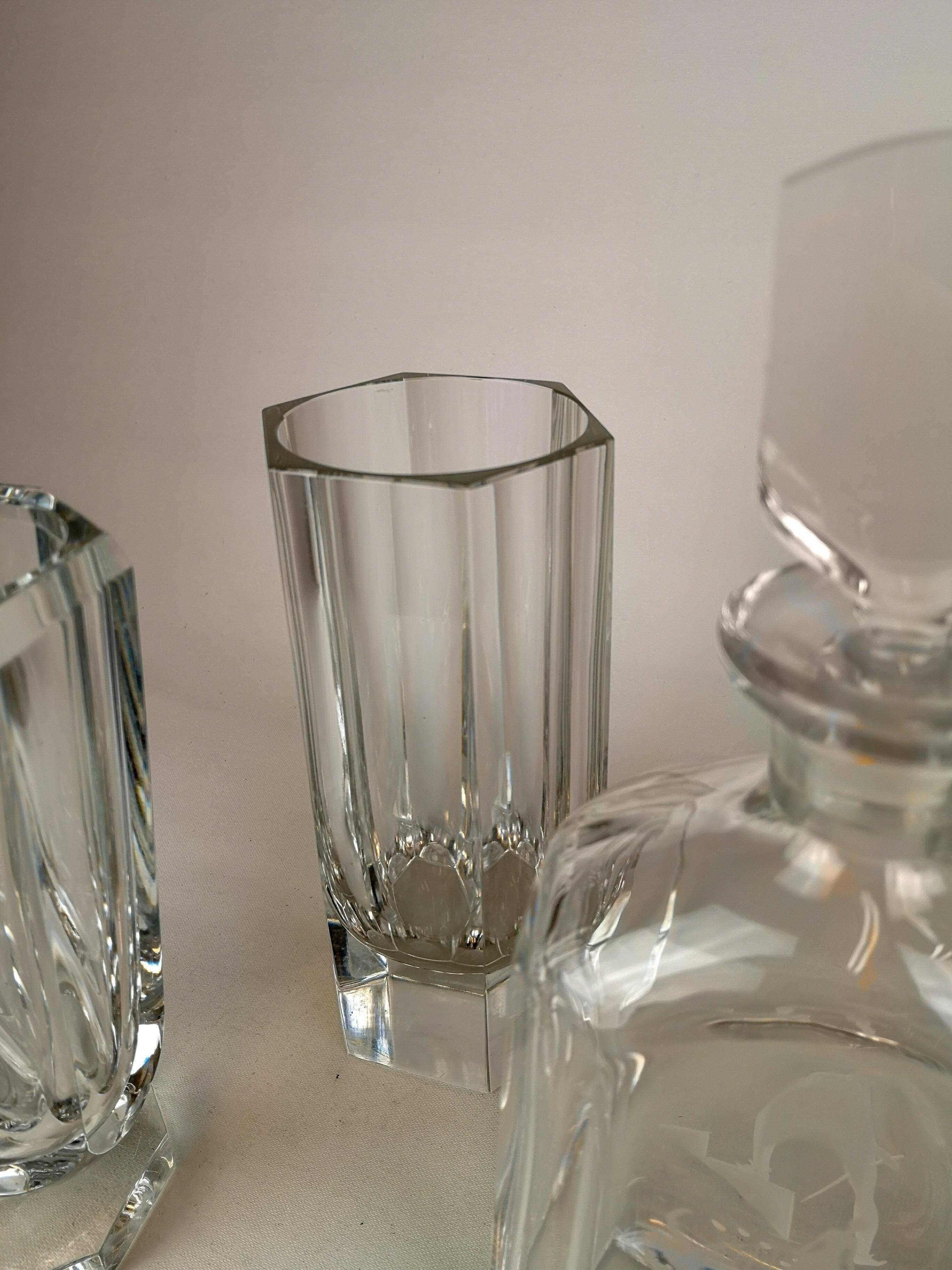 Art Deco three-piece crystal set by Elis Bergh, Kosta, Sweden, 1930s.