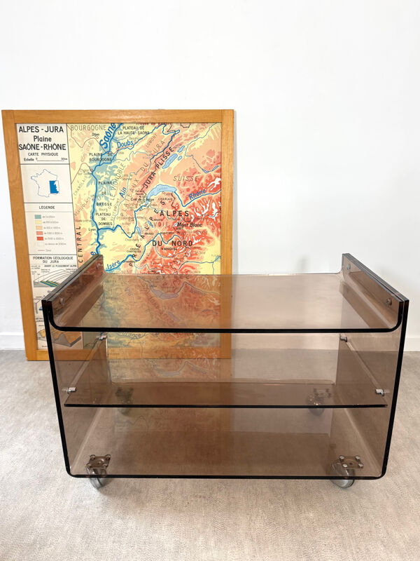Table d'appoint, desserte à roulettes en plexiglas fumé
