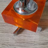 Vintage lighter from the 70s orange plexi chrome support height 5cm width 6.5 cm
