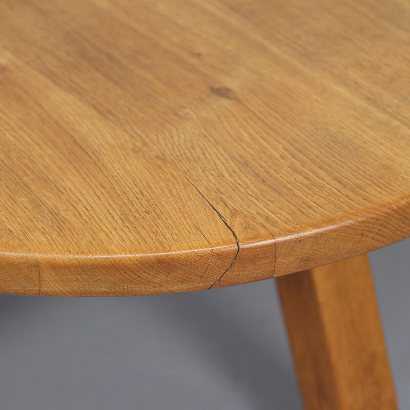 Large Round Rustic Vintage Brutalist Coffee Table in Oak