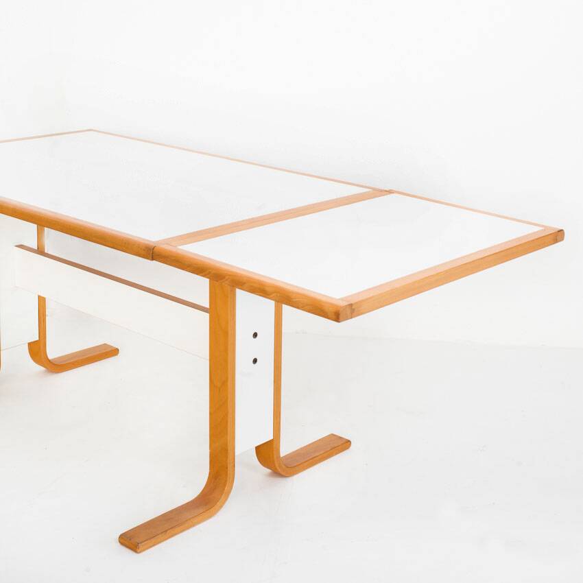 Vintage Scandinavian beech table with extension. Sweden, 1980s.