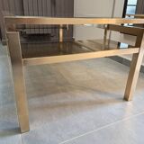Table basse Guy Lefevre en laiton et verre
