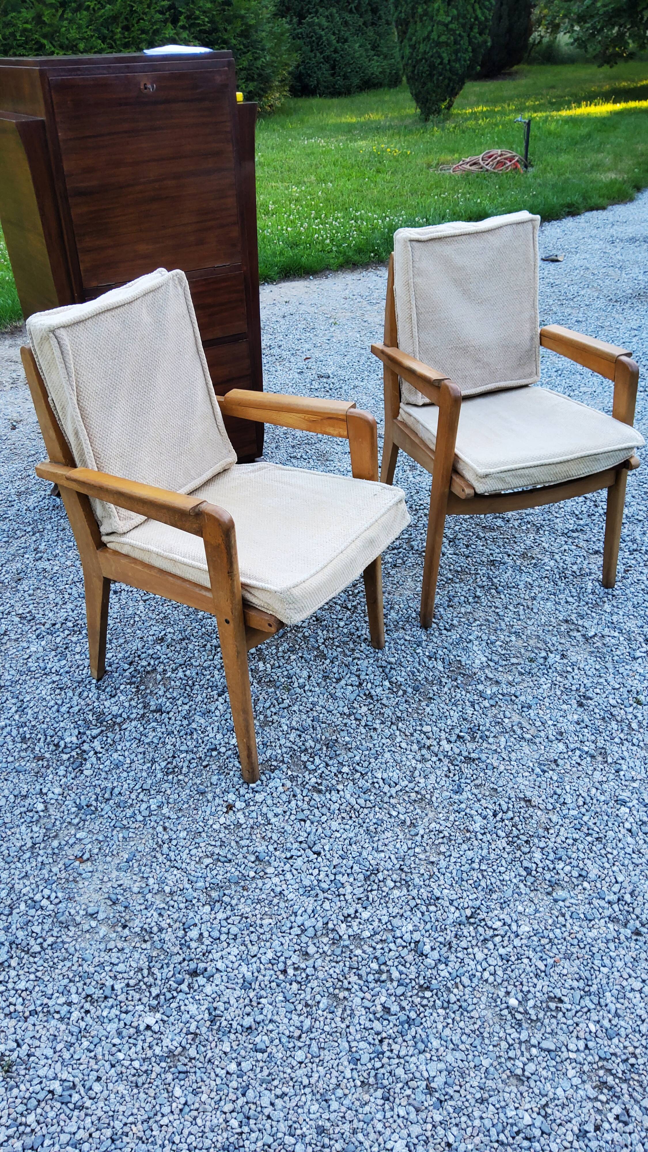 Pair of armchairs from the 50s free-span in blond beech