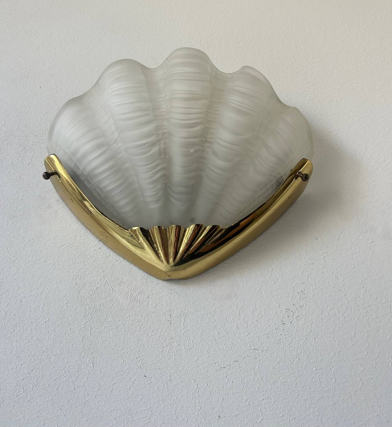 Vintage wall lamp, brass and sandblasted glass, France 1960