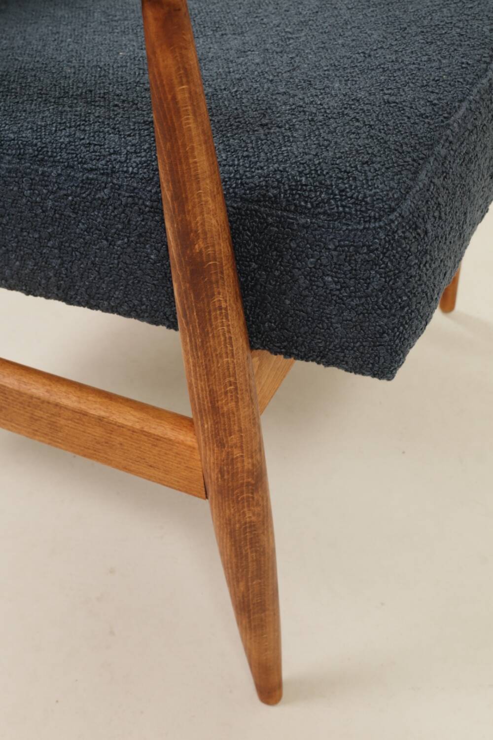 Scandinavian armchair in navy blue bouclé design by H. Lis