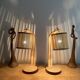 Pair of large Scandinavian lamps in natural wood.