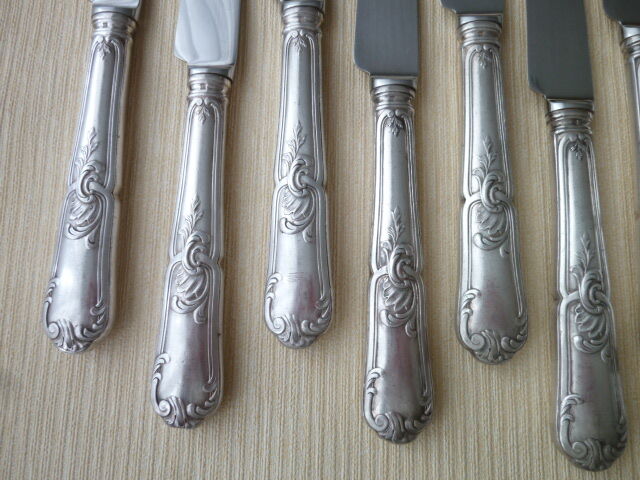 Set of 10 table knives in silver metal Louis XV style