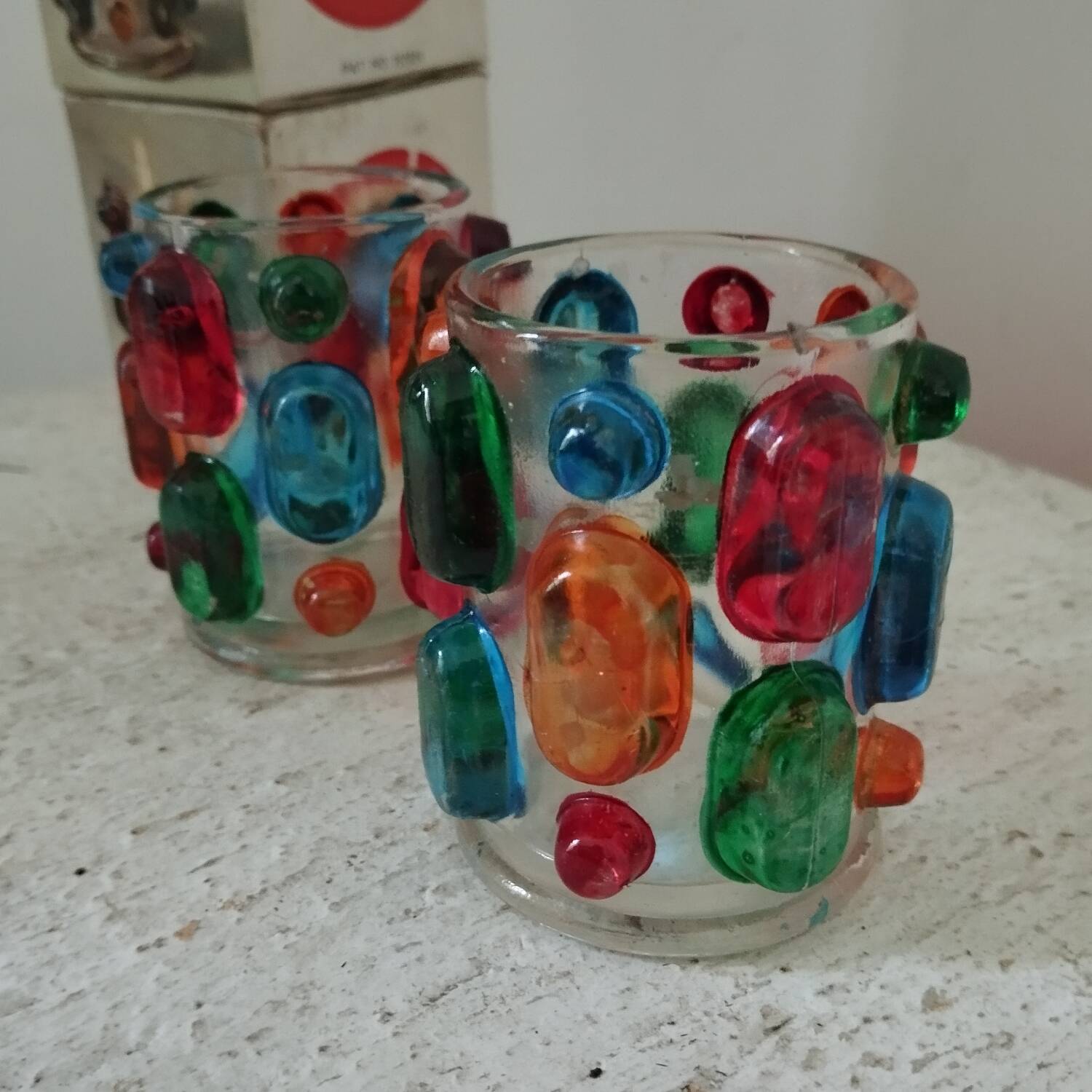 Pair of 70s Rainbow tealight holders