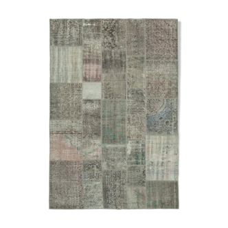 Handwoven anatolian contemporary 202 cm x 296 cm grey patchwork carpet