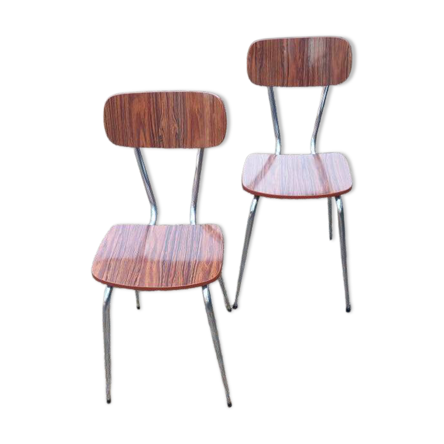 Paire de chaises en formica motif bois foncé, années 60